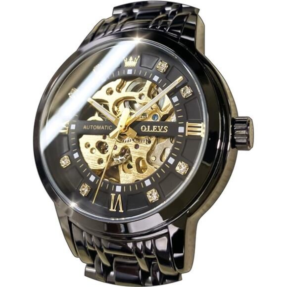 Men’s Gold Skeleton Watch Automatic Mechanical self Winding Luxury Dress